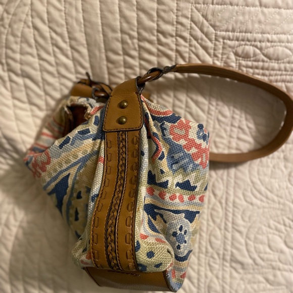 Leather and Cloth Fossil Boho Chic Purse w/Key - Picture 8 of 9